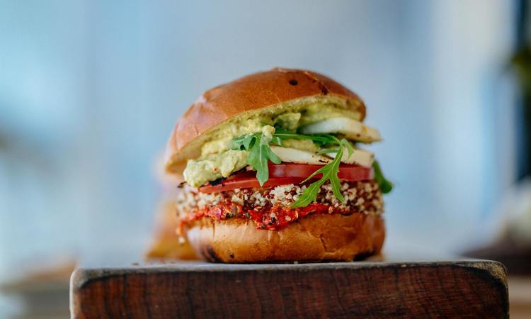 Vegetarian Burger Stack with Holloumi, Tomatoes, Avocado on a Brioche Burger Bun Recipe