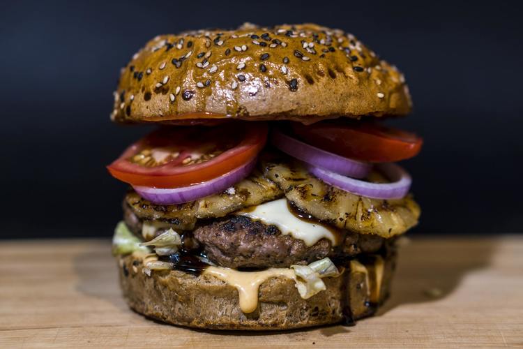 Burgers Recipe - Hawaiian Pineapple Burger with Lettuce and Red Onions