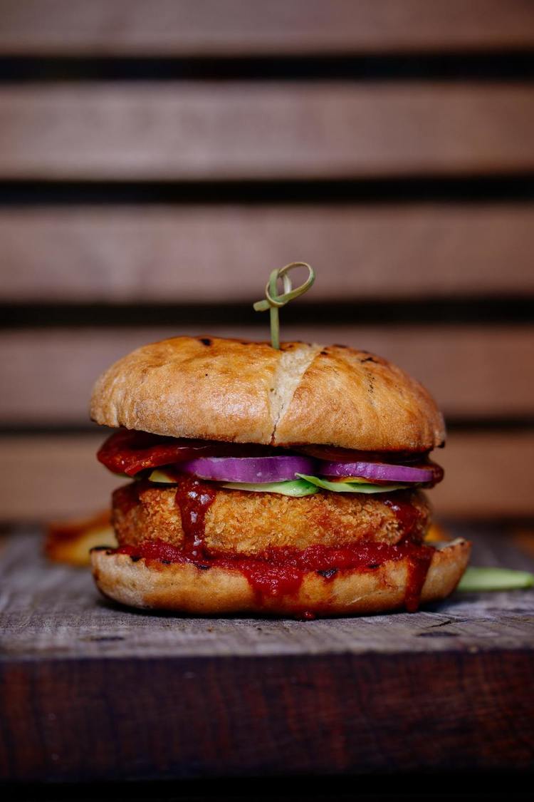 Vegetarian Patty Burger with Tomato Sauce and Sun Dried Tomatoes - Burgers Recipe