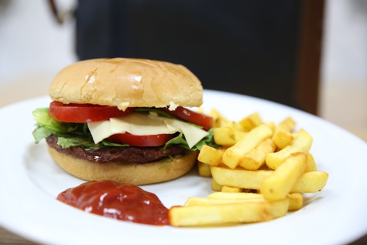 Burger with Cheese, Tomatoes, Fries and Ketchup Recipe