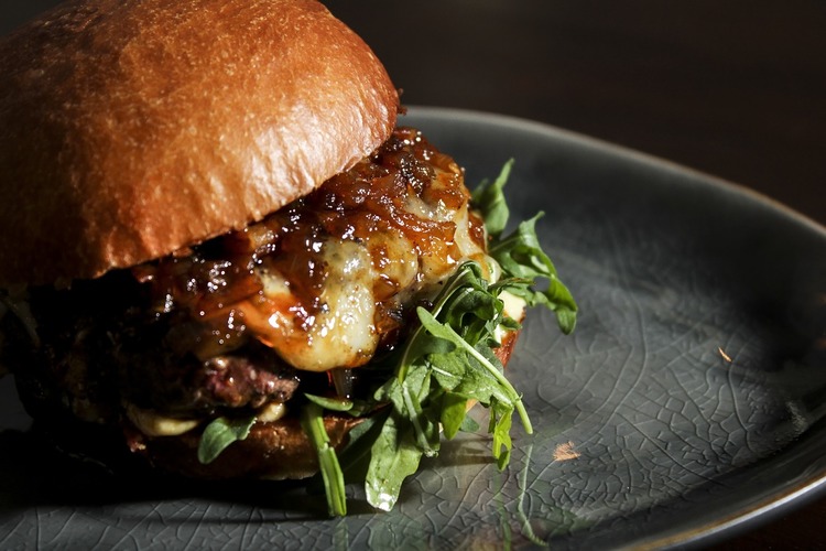 Burgers Recipe - Beef Cheeseburger with Arugula and Caramelized Onions