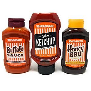 Whataburger Sauce Bundle - 20 Oz Spicy Ketchup Bottle, Buffalo Sauce and Honey BBQ
